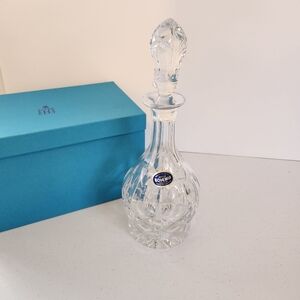 Vintage Bohemian Glass Decanter Crystal Clear Czechoslovakia Blue Birks Box